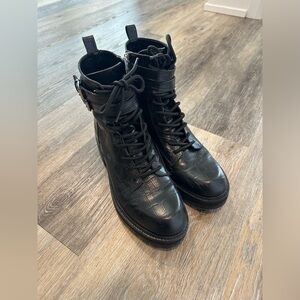 Marc Fisher Black Lace-Up Combat Boots